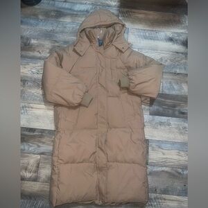 Go G.G TikTok Viral Amazon Women’s Sz XXL Long Trench Puffer Coat Jacket Tan